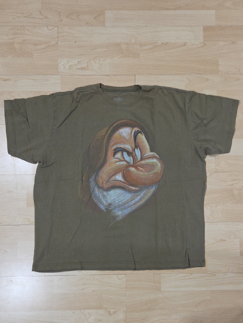 Disney Olive Green Short Sleeve Tee with Grumpy Face Graphic